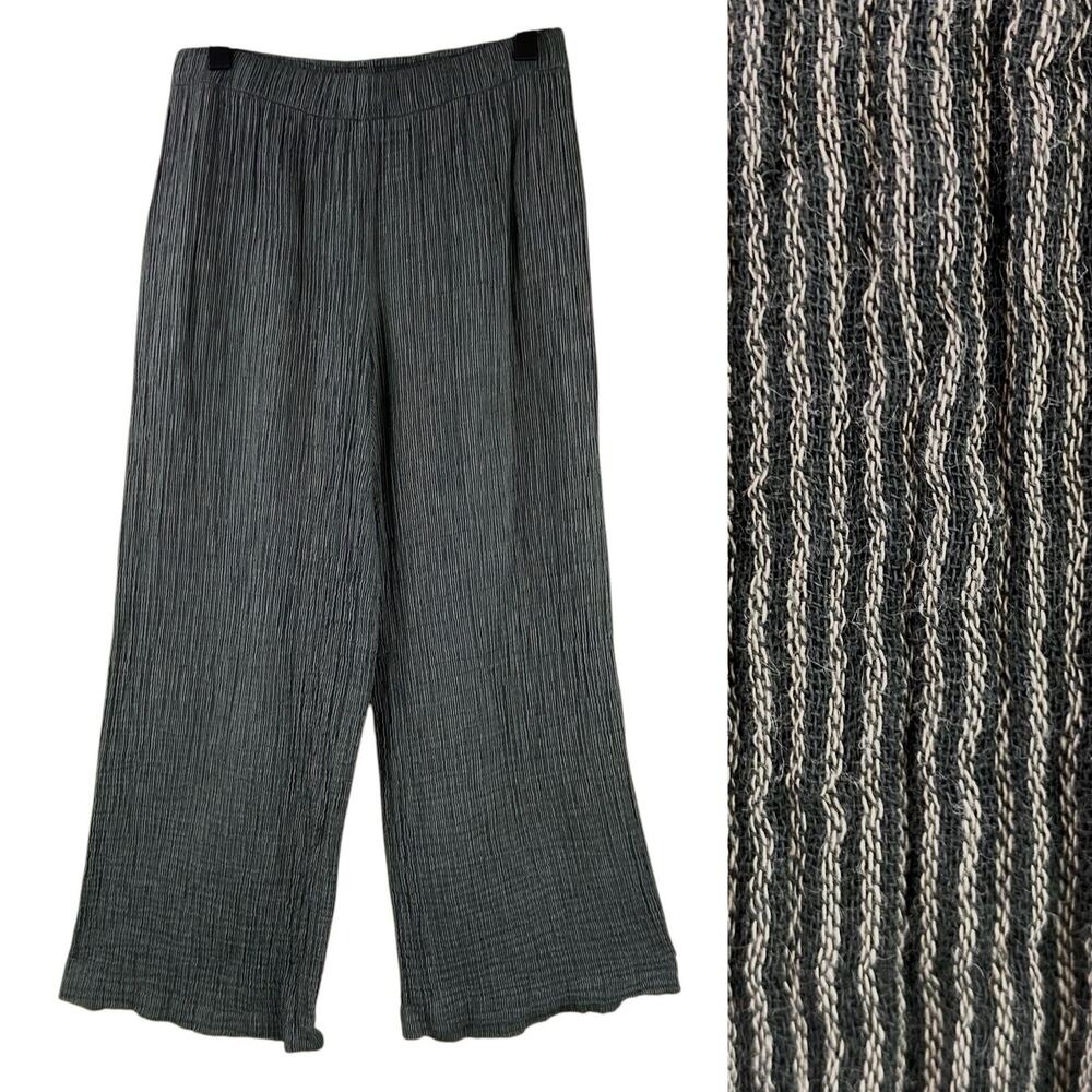 Silk + Steel Art To Wear Pants Sz 10/Medium Crinkle Stripe Gray Artsy Lagenlook